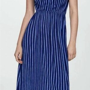 Mango Navy and White Striped Midi Dress/ coverup